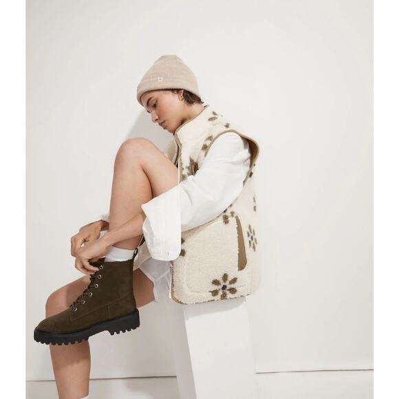 Madewell MWL Re(source) Cream Fleece Sherpa Vest Flowers Women’s Size XXS - Picture 2 of 4